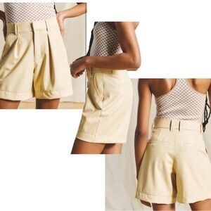 Abercrombie & Fitch Cream Faux Leather High Waist Pleated Tailored Shorts S